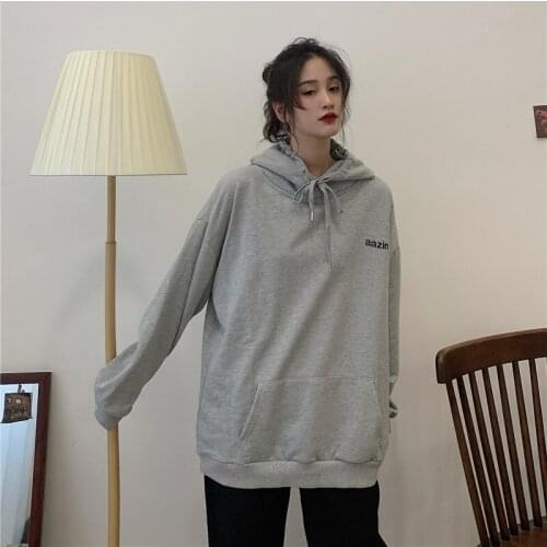 #7088 Gray Green Yellow Blue Hoodies Sweatshirt Tops Pullovers Spring Autumn Casual Loose Korean Style Long Sleeves Coat Clothes