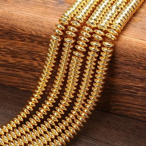 Gold Natural Hematite Loose Spacer Beads For Jewelry Making 4 6 8mm Pick Size Fit DIY Bracelet Necklace