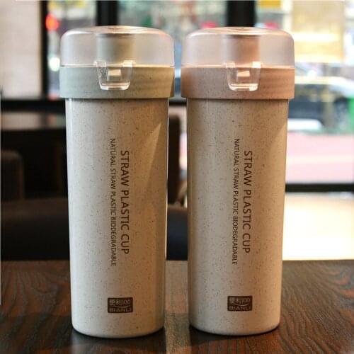 Wheat straw cup 400ml single layer with mouth flip portable strong and durable Organic wheat fiber safrty