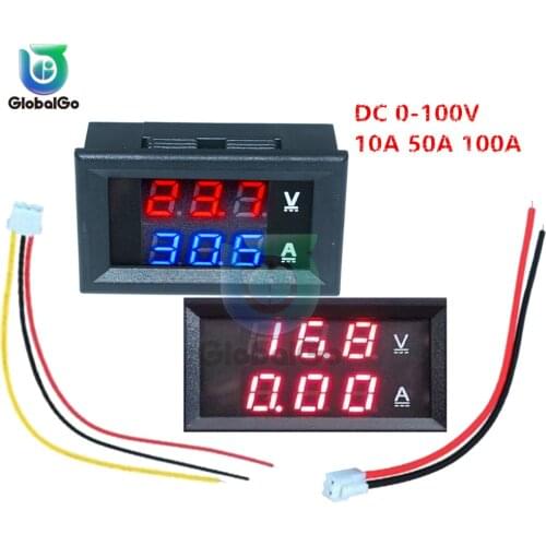 Digital Car Voltmeter Ammeter Motorcycle Voltage Indicator Tester Current Meter Tester 12V 2pin 3pin Cable DC100V 10A 50A 100A