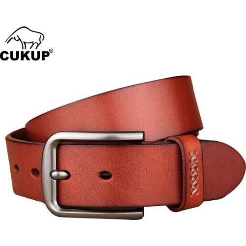 CUKUP 2021 New Design Mens Top Quality Cow Genuine Leather Pin Buckle Mens Luxury Male Casual Styles Jeans Belts for Men NCK989