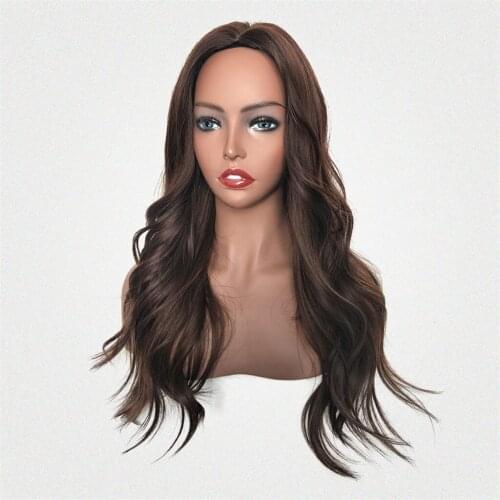 Elegant Brown Lace Wig Glueless Long Natural Wavy Middle Part Synthetic Wig