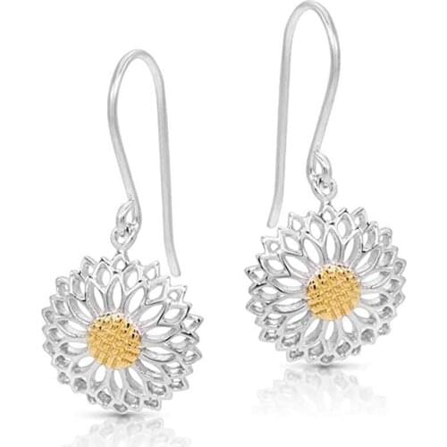 Hainon New Fashion Earring Hollow Sunflower Gold Color Dangle Earring for Women Silver Color Party Engagement Earring Jewelry