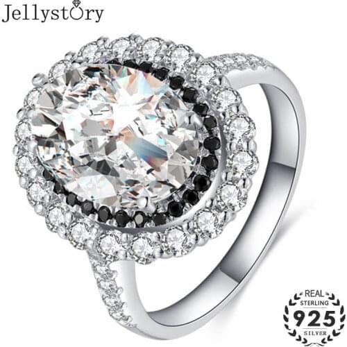 Jellystory women ring with 4.5 carats oval 5A zircon obsidian 100% real S925 sterling silver jewelry for wedding engagement gift