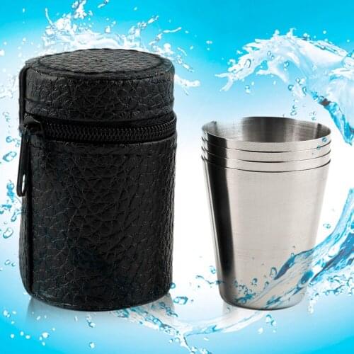 4pcs Set 30ml /180ml Outdoor Practical Stainless Steel Cups Shots Set Mini Glasses For Whisky Wine Portable Drinkware Set