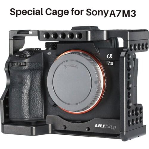 UURig Camera Cage Mount for Sony A7III A7R3 A7M3 with Arri Locating Hole and Microphone Cold Shoe Mount w Top Handle Grip Rig