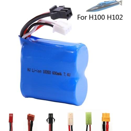 1PCS Li-ion battery for H100 H102 18350 S1 S2 S3 S4 S5 High Speed RC boat 7.4V 600mah battery for RC boats model 2S 3.7V*2