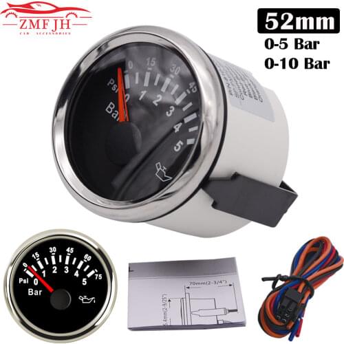 52mm Oil Pressure Gauge 12V 24V Universal Boat Car Engine Oil Pressure Meter 0-5 Bar/0-10 Bar Auto Oil Pressure Sensor M10