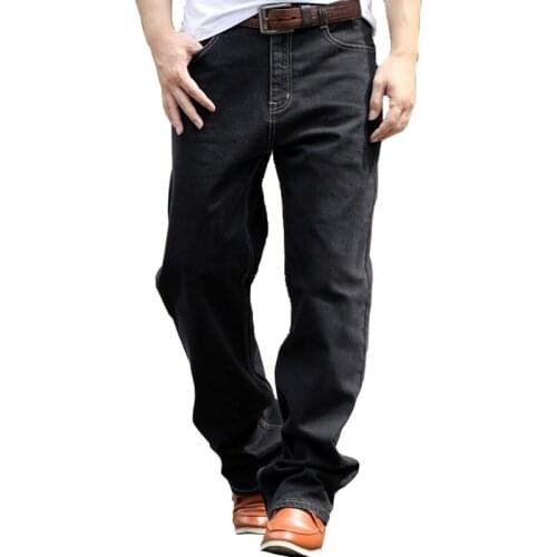 Mcikkny Mens Loose Baggy Jeans Pants Straight Black Denim Trousers For Male Size 28-42