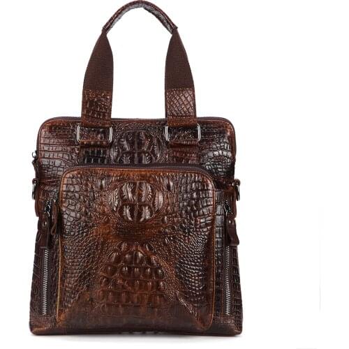 Mens Genuine Leather Cowhide Crocodile Grain Pattern Business Handbag Briefcase Messenger Shoulder Bag Handbags
