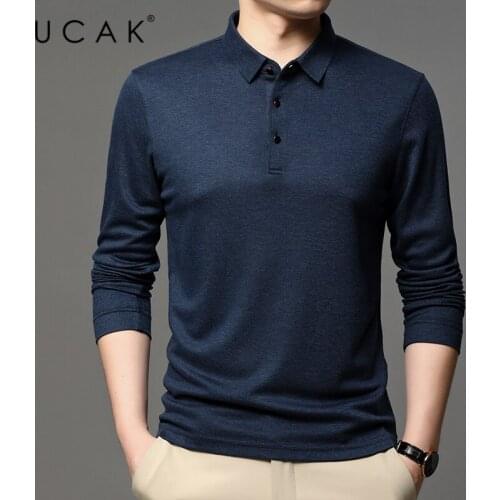 UCAK Brand Spring Autumn New Arrivals High Quality Wool Tops Classic Casual Turn-Down Collar Long Sleeves T-Shrt For Men U5322
