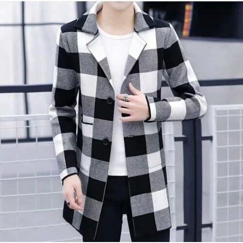 Mens Windbreaker Jacket Vintage Spring Autumn Business Trench Coat Mens Single Breasted Retro Classic Plaid Long Coat Men Y32