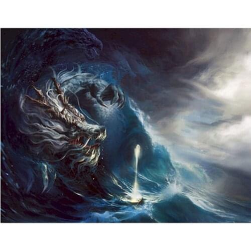 Painting By Number 40X50 60x75CM Poseidon Dragon King Animal Wall Art Gift DIY Pictures By Numbers Canvas Kits Home Decoration