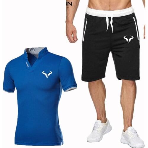 New popular rafael nadal tennis players wear polo shirt + male shorts high quality booth suit summer