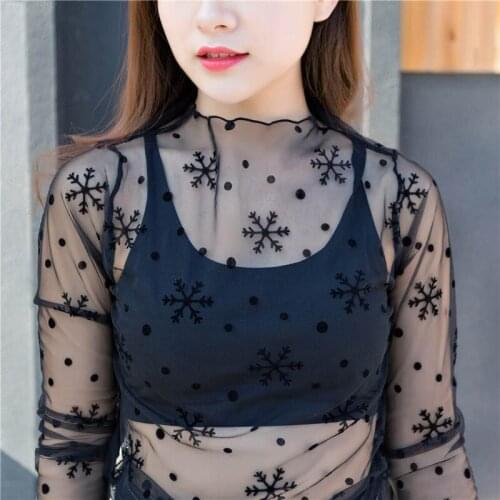 2021 New Women Sexy Harajuku Mesh Tops Net See Through Transparent Undershirt Star Base Top Camisas Feminina Clubwear