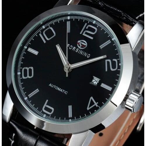 New FORSINING Luxury Men Automatic Watches Mens Simple Dress Leather Mechanical Wristwatch Calendar Dress Clock