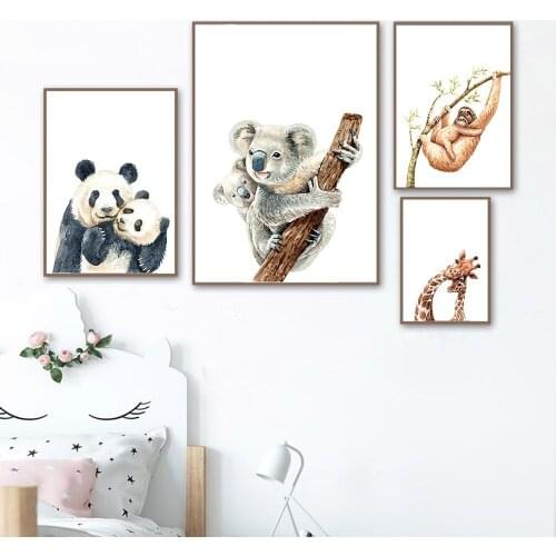 Monkey Giraffe Raccoon Panda Canvas Painting Nursery Picture Bole Leaf Plant Wall Art Prints Posters Nordic Kids Room Home Decor