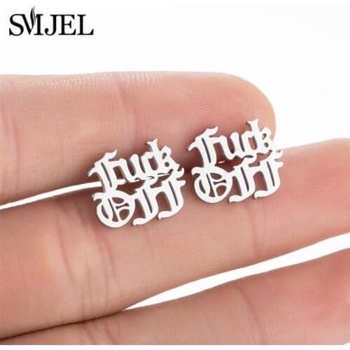 Punk Stainless Steel Gothic Letter Earrings for Women Men BFF Initial Jewelrys F Off Love Letter for Girlfriends Gifts