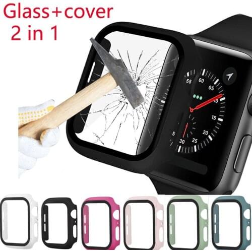 Plastic Case and Tempered Film Glass for apple watch se 42 38 44 40 Cover for iwatch 6 5 4 3 2 1 Protective Case Shell