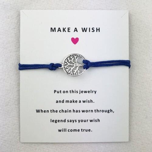 Silver Plated Tree Of Life Nature Connection Charms Cuff Multilayer Wax Rope Bracelets Women Men With Card Bracelet Jewelry