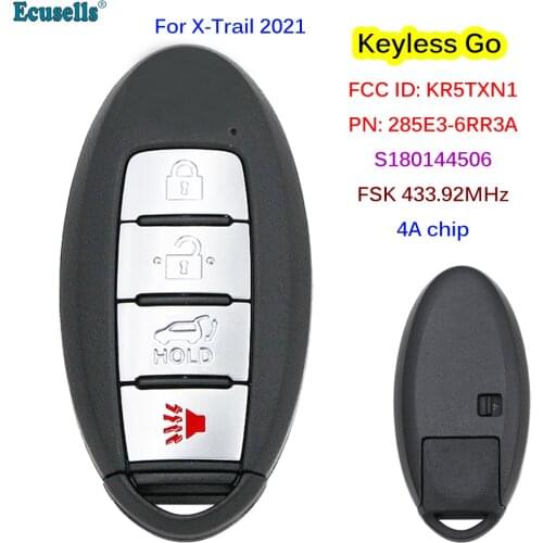 4B Keyless-Go Smart Remote Key (SUV) FSK 433.92MHz 4A Chip for Nissan X-Trail 2021 FCC ID: KR5TXN1 PN: 285E3-6RR3A S180144506