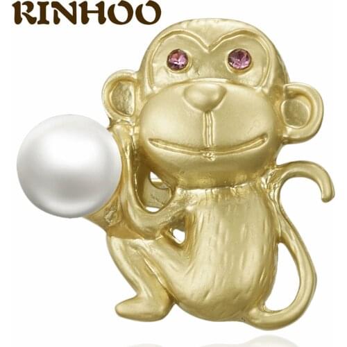 RINHOO Gold Color Cartoon Monkey Brooches Cute Animals Brooches Pins For Women Kids Fashion Clothes Accessories Zodiac Gifts