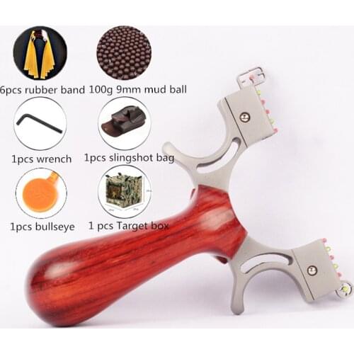 Stainless Steel Slingshot Red Sandalwood Wire Cut Flat Rubber Band Athletic Outdoor Hunting Launch Slingshot