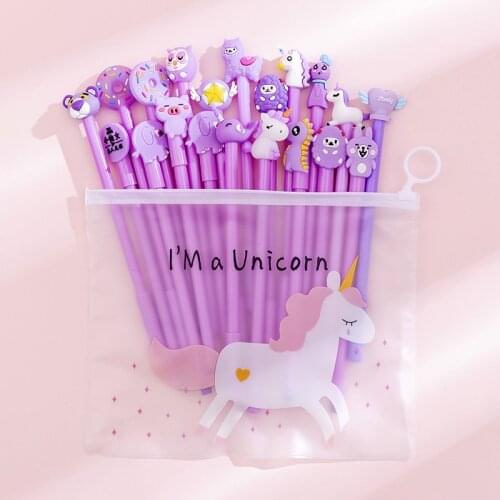 20Pcs Cute Cartoon Gel Pen Random Styles 0.5mm Black Ink Pen Kawaii Unicorn Dinosaur Writing Supplies School Office Stationery