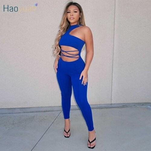 HAOYUAN Sexy Jumpsuit Clubwear Summer Cut Out Bodycon Rompers Off Shoulder Birthday Clothes for Women One Piece Party Outfits