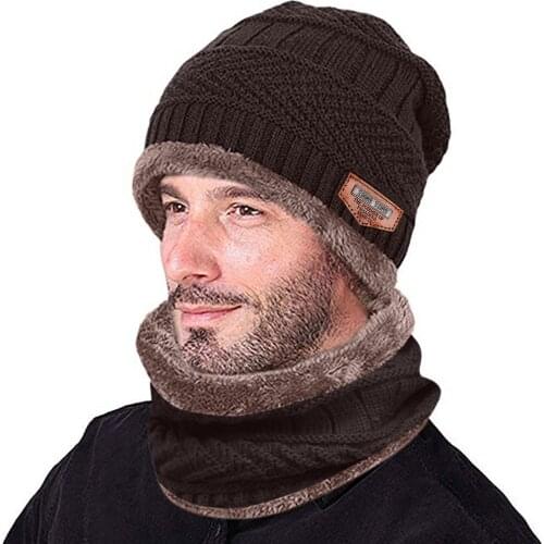 Patch Letter Hat Men Warm Beanie Winter Head Scarf Wrap Two-Piece Knit Cap Outdoor Sports Riding Ski Winter Hat Czapki Zimowe