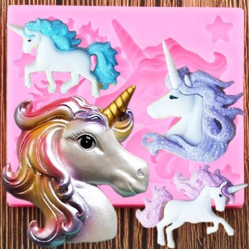 3D Unicorn Silicone Molds DIY Baby Birthday Fondant Cake Decorating Tools Polymer Clay Candy Chocolate Gumpaste Moulds