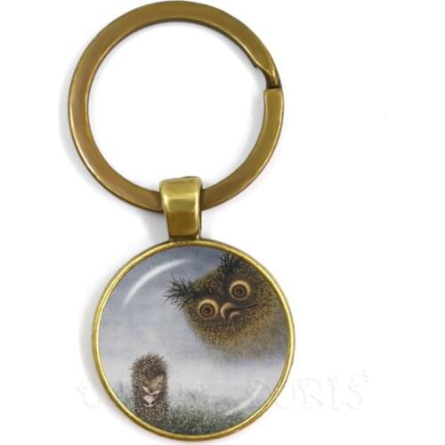 Glassic Hedgehog In The Fog Keychain Antique Bronze Plated 25mm Glass Cabochon Dome Key Chain Keyring Animal Jewelry Gift