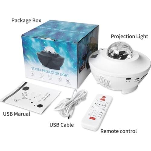LED Galaxy Projector Ocean Wave LED Night Light Music Player Remote Star Rotating Night Light Luminaria For kid Bedroom Lamp New