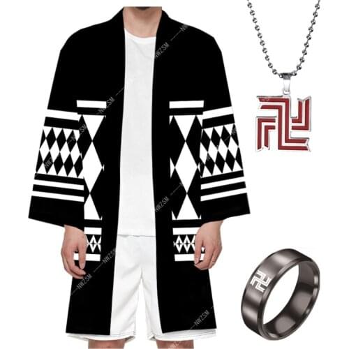 Tokyo Revengers Cosplay Cloak Anime Summer Hanagaki Takemichi Ken Ryuguji Haori Kimono Tee Men Short-sleeve necklace ring suit