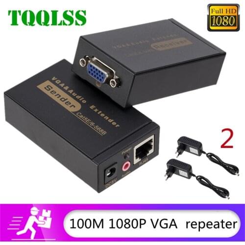 TQQLSS VGA UTP extender VGA AV extender repeater with audio by cat5e/6 cable up to 100M with audio power adapter AVCVE100