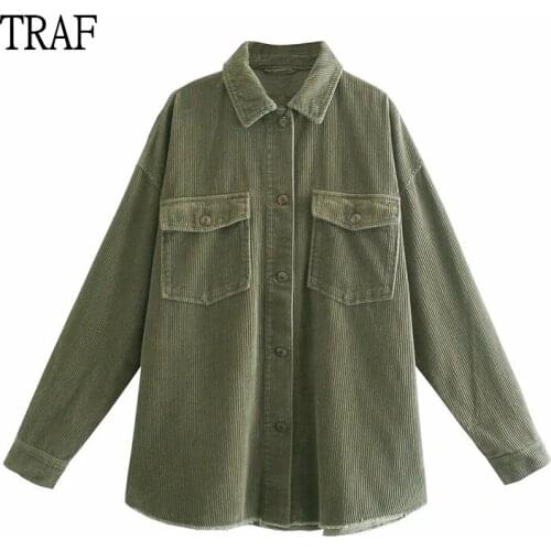 TRAF Za Top Women Clothing 2021 Fashion Woman Blouses Buttons Long Sleeve Blouses Women Casual Loose Female Outerwear Chic Tops