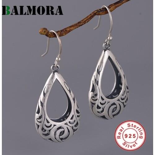BALMORA Real 925 Sterling Silver Drop Dangle Earrings for Women Lady Hollow Flower Special Gift Elegant Fashion Jewelry Brincos