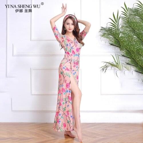Women Belly Dance Costume Belly Dance Dress Floral Pattern Brace Dress Side Slit Skirt Bellydance Dresses with shorts
