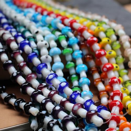 18pcs 10mm Lampwork Glass Beads Lovely Mushroom Loose beads Mix colors For Earrring Necklace Bracelet Making DIY Accessoires