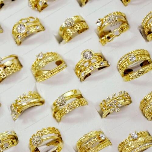 150Pieces 50Sets Fashion 3 in 1 Zircon GoldPlated Rings Sets For Women Female Wholesale Jewelry Bulks Lot Free Shipping LR4038
