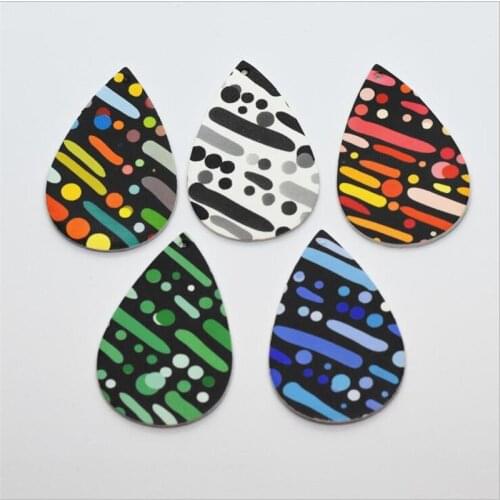 20pcs/lot New Fashion Print PU Leather Teardrop Charm Connectors For DIY Earrings Pendant Jewelry Making Handmade Accessories