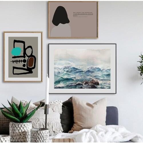 Abstract Landscape Posters Prints Sea Landscape Canvas Painting Modern woman Back Wall Pictures for Living Room Boho Wall Decor