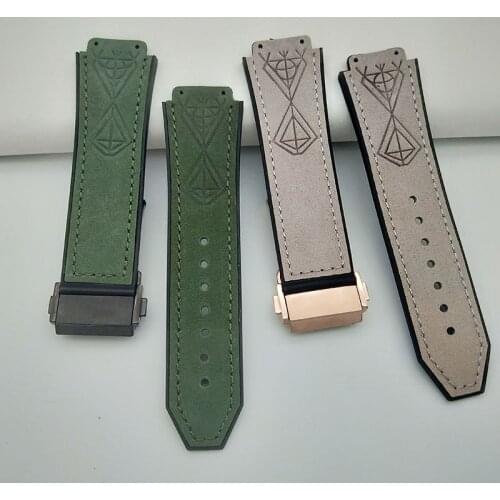Watch Accessories for Hublot 25 * 19mm Matte leather Silicone Watchband 22mm Folding buckle Men women sports Rubber Strap