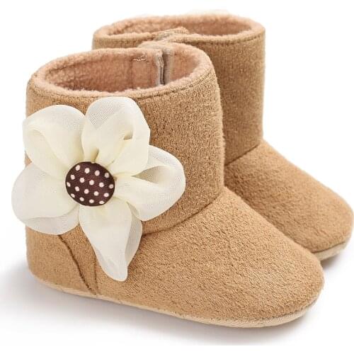 Newborn Toddler Baby Girls Boys Snow Boots, Soft Sole Anti-Slip Crib Shoes Winter Warm Big Flower Booties Winter Warm