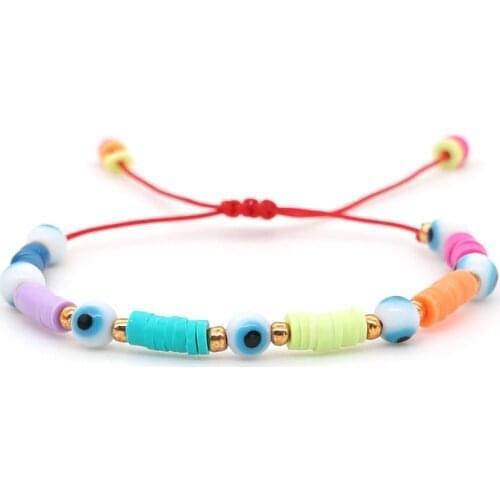 GO2BOHO Bracelets Bracelet Women Pulseras Turkish Evil Eye Lucky Rope Summer Heishi Beads Adjustable String Fashion Jewelry