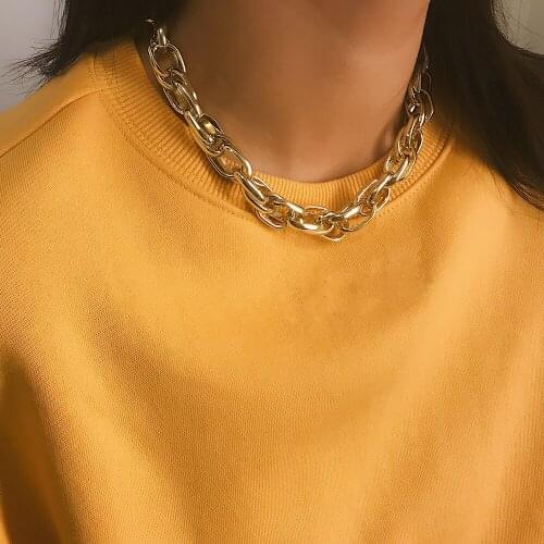 Punk Chain Necklace Neck Chains For Women Vintage Fashion Silver Hoop Metal Necklace 2021 Clavicle Jewelry Geometric Necklace