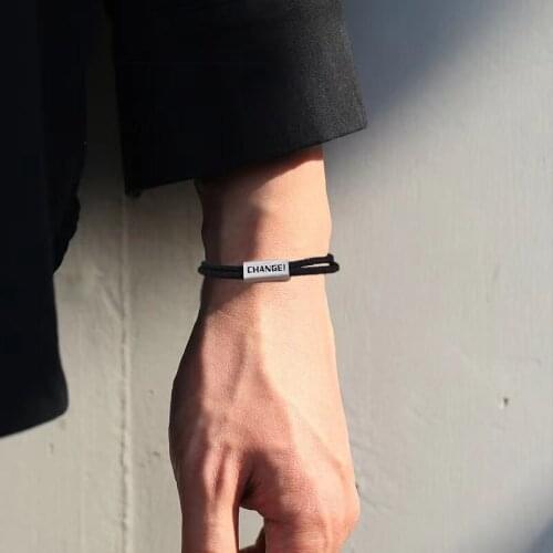 【change】 925 sterling silver men bracelet Woven hand rope adjustable letter lover bracelets Handmade Simple Punk Accessory Gifts