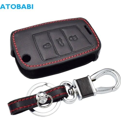 Genuine Leather Car Key Case For VW Golf 7 Volkswagen MK7 New Polo Skada Octavia A7 SEAT Leon Folding Remote Cover Keychain Bag