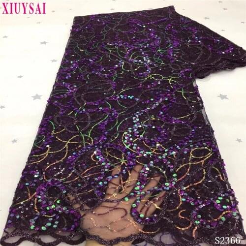 Purple Sequin African Lace Fabric 5 Yards 2021 High Quality Embroidered French Lace Fabric Multicolor Lace Material Wedding