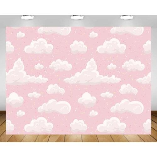 Mehofond Pink Sky White Cloud Photography Backdrop Polka Dots Children Birthday Party Table Decor Photo Background Booth Studio